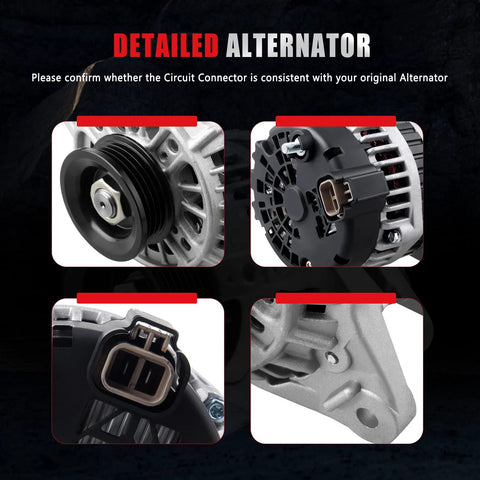 New 90Amp 12V Plug And Play Alternator Replacement Compatible With Hyundai Accent 2006-2009 showing detailed views
