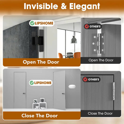 Invisible Hidden Door Hinge Kit For Concealed Doors And Feature Walls Featuring 110 Degree Swing And 2 Way Adjustable Butt Hinges Black Four Point Five Inch Matte Lipshome shown on modern interior