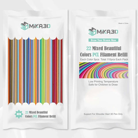 22 Color PCL Filament Refill For Start Plus 3D Pen, Low-Temp PCL Filament, packaging showing colorful 15cm filament strands