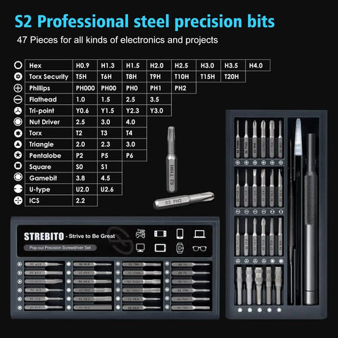 Dope Micro Screwdriver Set 50 In 1 Precision Kit With S2 Steel Bits displayed in open case layout with handles and bits visible
