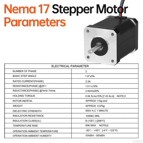 10 Pack Nema 17 Stepper Motors for DIY Makers and CNC Builders High Torque Bipolar 2 Phase 1.8 Degree with electrical specifications