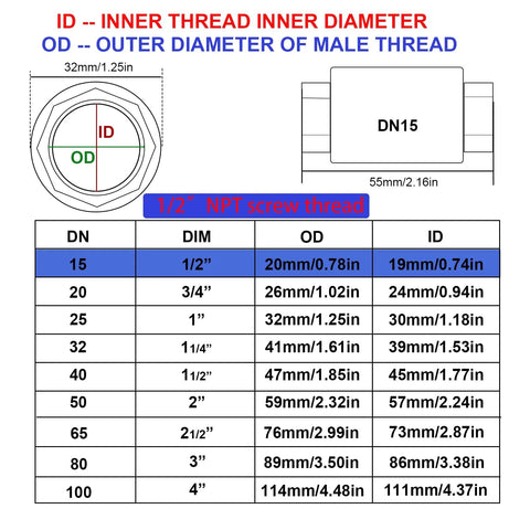 Stainless steel vertical check valve with 1/2 in NPT female thread, DN15, backflow prevention.