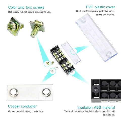 Dual Row Screw Terminal Blocks Set With Covers For Easy Wiring, 8 Sets Of 3 To 6 Positions, 600V 15A, parts and components