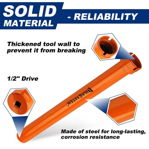 Inner Tie Rod Removal Tool Set With 12 Crowfoot Adapters And Half Inch Drive, close-up of orange steel tool emphasizing durability