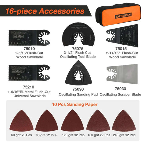 Powerful 4 Amp Heavy Duty Oscillating Tool With 5 Degree Oscillation Angle And 7 Variable Speed Settings Sixteen Piece Multitool Blade Kit And Carrying Bag accessories image