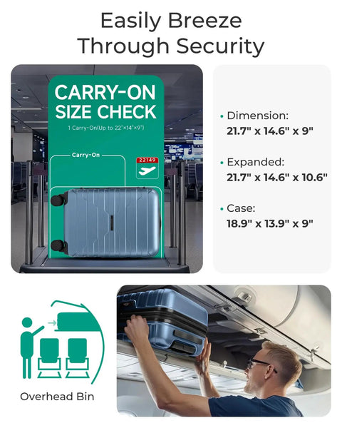 Lightweight 20 Inch Carry On Luggage With Spinner Wheels For 3 To 5 Day Trips Road Trip Ready, size check and overhead bin fit