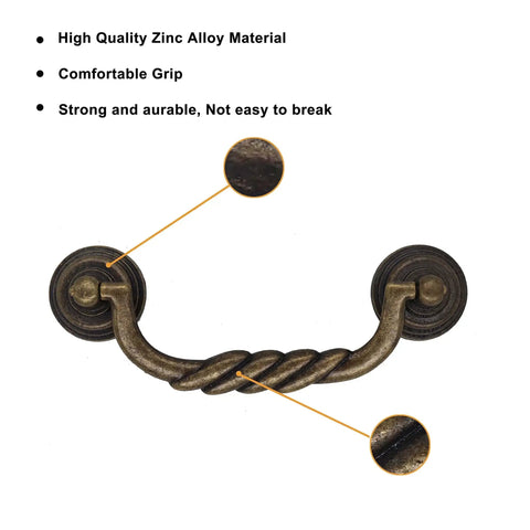 Vintage Cabinet Pulls 4.25 Inch Bronze Tone And Black Zinc Alloy Handles close-up with grip detail and durable material features.