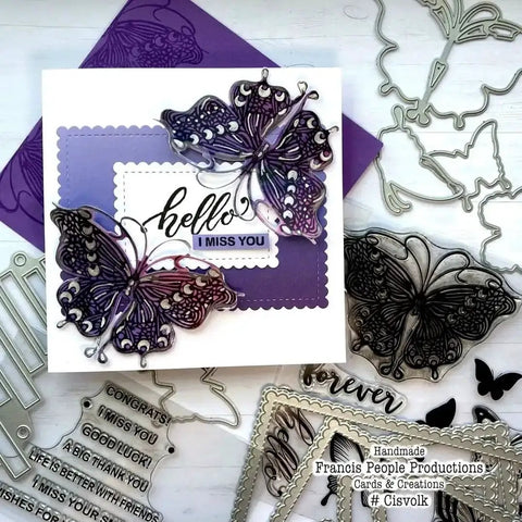 Greeting card with butterflies using 24 Piece Nesting Frame Die Cut Set With Scalloped Borders For Card Making And Paper Crafting