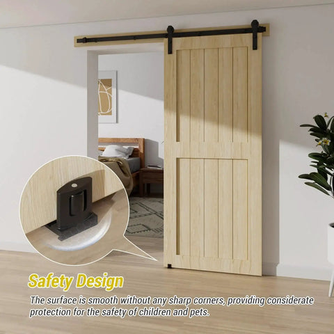 Sliding Barn Door Bottom Floor Guide With Adjustable Roller For All Door Sizes Flush Flat Design Stay Roller Black Solid Steel Construction Anti Corrosion Finish Fits Doors Up To Two Inches Thick 2 Pack installed on wooden door.