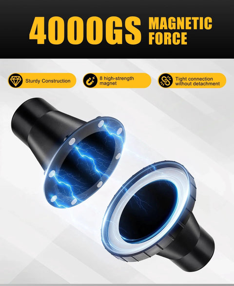 Beefy Magnetic Dust Collection Fittings Kit With 4 Inch And 2.5 Inch Quick Connect Adapters showing high-strength magnetic force.