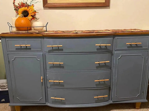 Grey dresser with 10 Pack Wooden Drawer Pulls And Knobs Natural Wood And Metal T Bar Cabinet Handles for modern Scandi style look