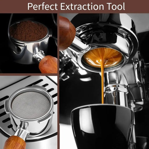 51mm bottomless 3-ear portafilter with puck screen and wooden handle for CASABREWS CM5418 espresso machines