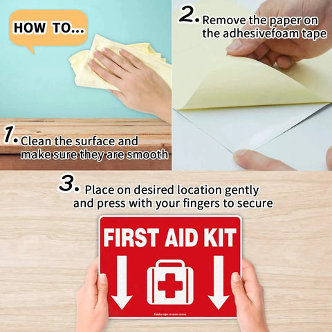 Steps to apply First Aid Kit Sticker Decal 10x7 Inches For Home School And Business 2 Pack Self Adhesive Vinyl Reflective UV Protected
