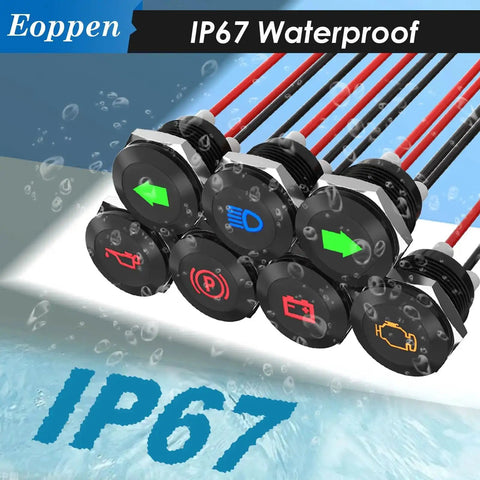 Seven Pack Half Inch 12V LED Indicator Lights Waterproof Metal Dash Signal Lights with 300mm Wires for 12V and 24V Vehicles