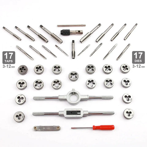 Pro Grade Tap And Die Set For Metal Threading With Metric M3 To M12 Coarse And Fine Threads 40 Piece Kit With Handles Accessories And Case