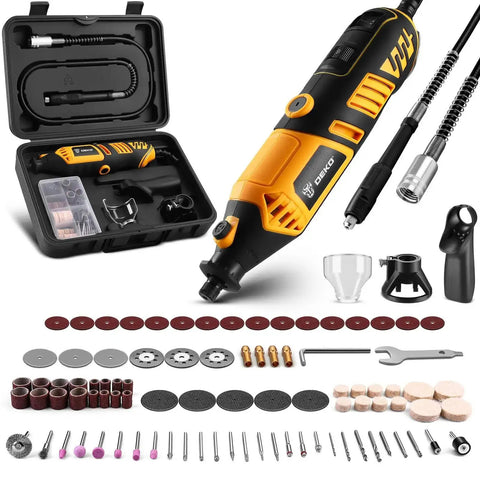 Go-To Power Hand Rotary Tool Kit With Variable Speed 8000 To 35000 RPM, Flex Shaft Attachment, Electric Grinder Drill Set displayed