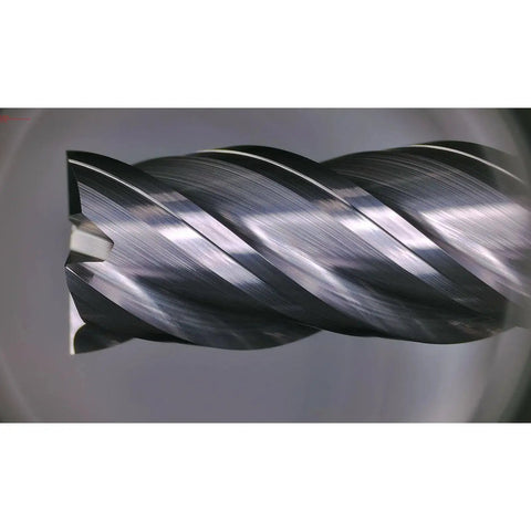 Close-up of Extra Long Carbide Square End Mill For Cutting Alloy Steel Cast Iron Hardened Steel Four Flute Milling Cutter One Quarter Inch Shank Two Pack MAH Coated Tungsten Carbide Bits With Ultra Durability And Precision Ground Edges For Tough Metalwork