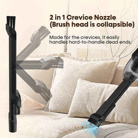 Powerful Cordless Handheld Vacuum Cleaner With 16000 Pa Suction And Brushless Motor crevice nozzle attachment