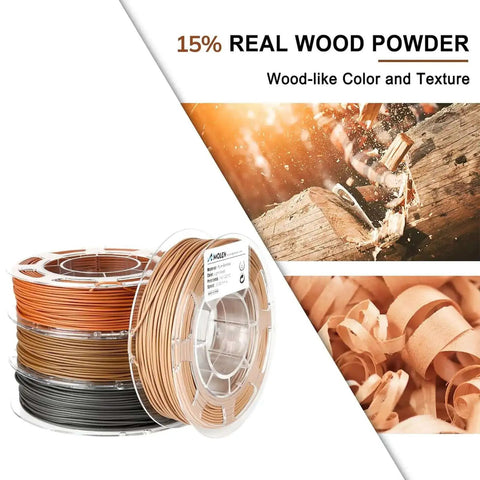Wood Like PLA Filament Bundle For 3D Printing 1.75mm, Walnut Cherry Bamboo Ebony Wood Texture Filament Set, spools with wood powder