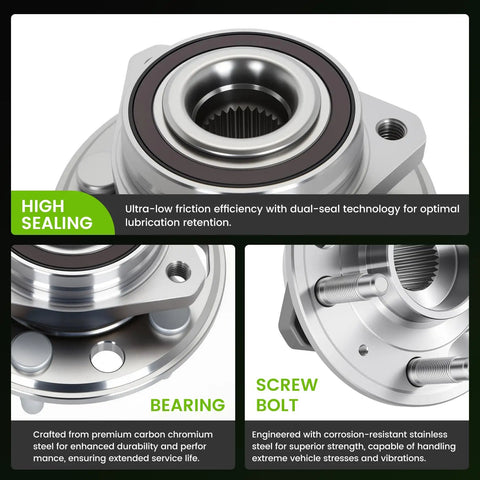 Direct Replacement Front And Rear Wheel Bearing Hub Assembly With 5 Lug And ABS Sensor For GM Vehicles, close-up view showing seal and bolt