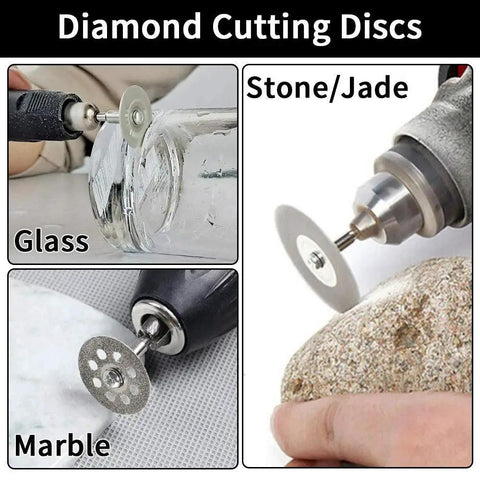 Rotary Tool Cutting Wheel Set With Diamond And Resin Cut Off Discs 3 Blade Types For Wood Metal Plastic Glass And Stone Ideal For DIY Projects Low Heat Cutting Replacement EZ545 544 Compatibility Heavy Duty And Sharp cutting glass, stone, marble