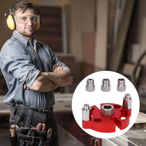 Woodworker with Self Centering Dowel Jig Kit With 6mm 8mm 10mm Drill Bushings For Precise Hole Alignment in woodworking shop