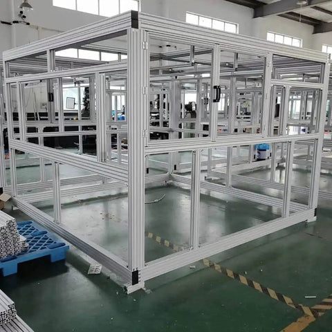 Assembled frame using Two Pack 20 Series T Slot 2080 Aluminum Extrusion Profile 39.4 Inch European Standard Anodized Linear Rail For 3D Printers And CNC DIY Projects 1000 Millimeters Silver in a workshop setting.