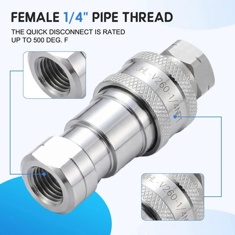Two Piece Vacuum Bagging Valve Kit With Quick Disconnect Fittings shown with stainless steel construction and 1/4 female pipe thread.