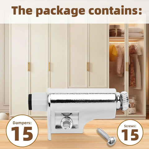15-piece soft-close dampers and screws set for cabinets and wardrobes with hydraulic buffer for silent closing