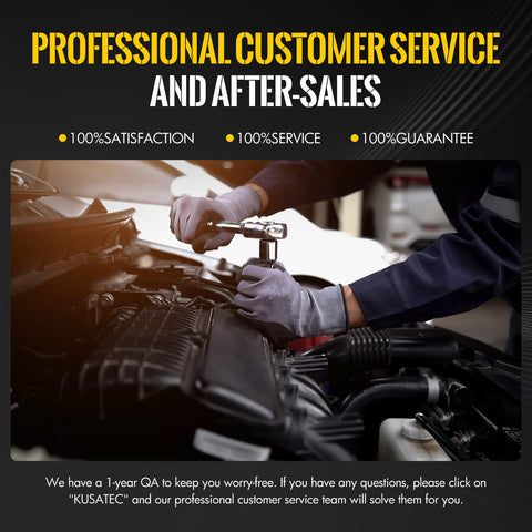 Mechanic working on engine with text overlay about customer service and after-sales support for automotive repairs