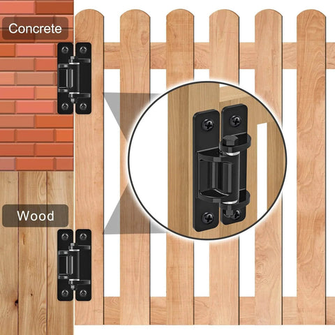 Heavy Duty Gate Hinges 2 Pack In Premium Steel With Spacer Bearings And Black Electro-Coated Finish Removable Bolts on wood gate.