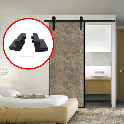 Flat Rail Roller Stop For Sliding Barn Doors In Aluminium Alloy Black Finish 1 Set Includes 2 Plugs With Allen Screws And Small Wrench Damping System Reduces Noise For Track Width About 1.57 Inches And Thickness 0.24 Inches installed on bedroom door