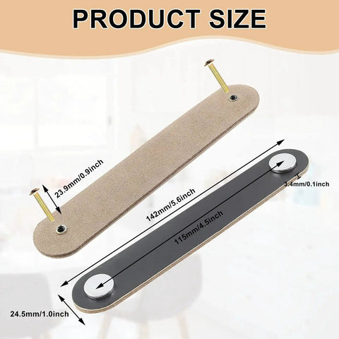 Six Piece Leather Furniture Handles Set For Drawers And Cabinets 5.6 Inch Leather Drawer Pulls With Screws shown with dimensions