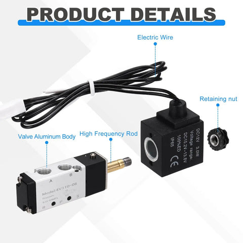 Aluminum 5 Way Pneumatic Solenoid Valve DC 12V Normally Closed 2 Position With One Eighth Inch NPT Ports for CNC machines