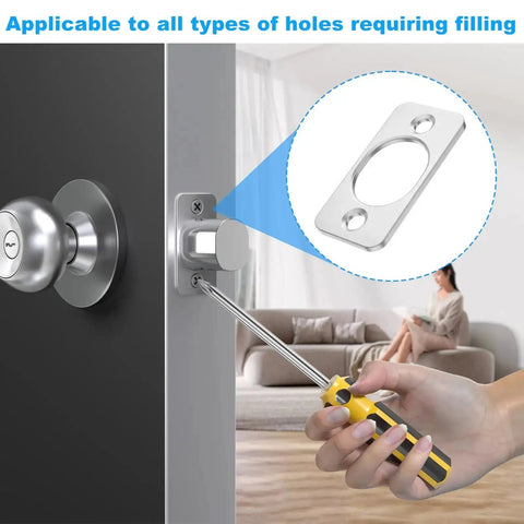 Installation of 2 Pack Stainless Steel Strike Plate Backplate For Doors Two And One Quarter Inch Round Corner Deadbolt Lock Latch Plate
