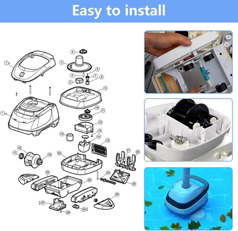 Pool vacuum turbine bearing replacement parts, AXV055P, 4-pack, Amazon brand, exploded view.