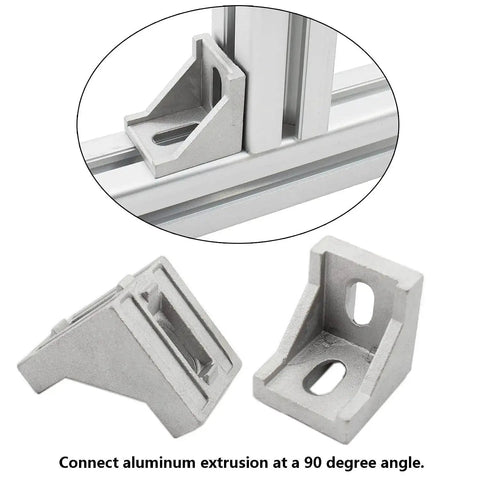 10 Pack Aluminum Profile Corner Bracket 40x35x40mm for 4040 Series 8mm Slot in L shape shown installed and standalone