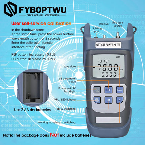FYBOPTWU 3-in-1 fiber optic tester: portable optical power meter (OPM) and VFL, FC/SC/ST, blue handheld device