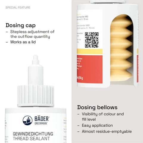 Yellow Thread Sealant For All Metals And Large Threads, Medium-Strength Pipe Sealant, 10ml, with dosing cap and bellows design