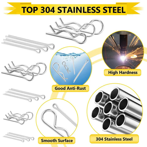 Cotter Pins Kit, 320Pcs Stainless Steel Hairpin Clips And R Clips For Automotive, axles, trailer hitch, tractors, rustproof features.