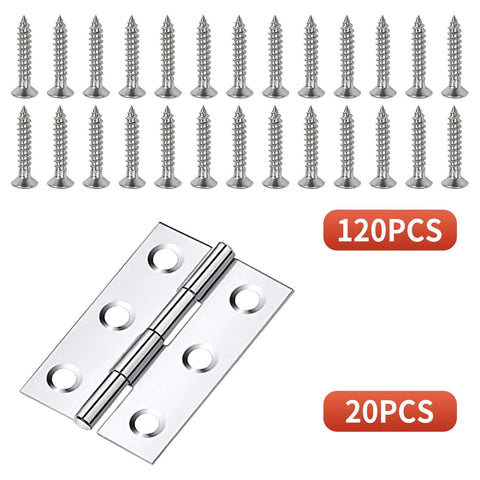 20pcs 2-inch stainless steel folding hinges with 120 screws for wooden boxes and small crafts