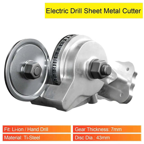 Electric Drill Metal Shear Conversion Tool Plate Cutter Attachment, close-up on 43mm disc and titanium steel material