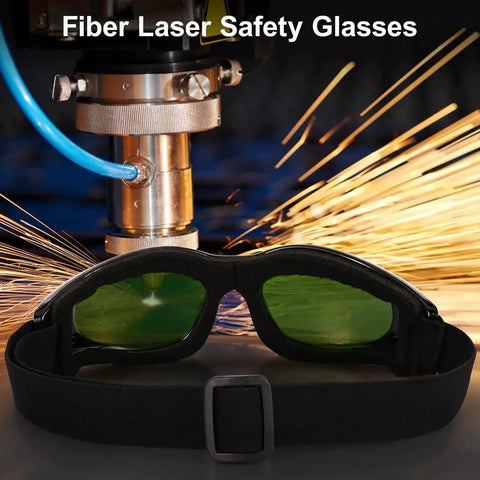 Laser Safety Glasses For Fiber Laser Engraving And Cutting Pro Grade Eye Protection Goggles For 200nm To 450nm, 800nm To 2000nm, And 1064nm Wavelengths, Protective Eyewear For Laser Engravers And Laser Cutters in front of laser equipment