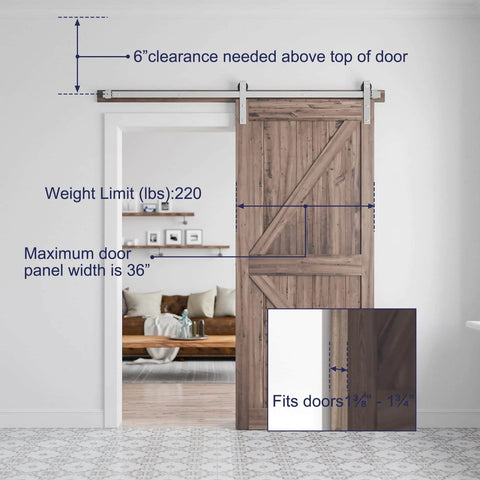 Brushed Nickel Barn Door Hardware Kit For 36 Inch Wide Doors Heavy Duty Sliding Track With Quiet Operation Easy To Install 6 Feet Rail System