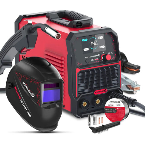 3 In 1 Flux Core Mig Welder 140A Portable 110V Inverter With Mig Lift Tig And Stick Welding Synergic Control LED Display Includes Welding Helmet