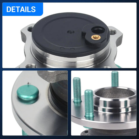 Close-up views of Rear Wheel Bearing And Hub Assembly 5 Lug With ABS 4 Wheel For Mazda 3 2004 To 2013 And Mazda 5 2006 To 2017
