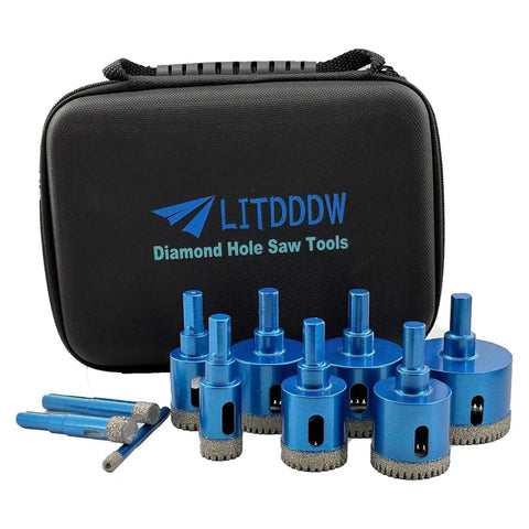 10 Piece Diamond Hole Saw Kit For Ceramic Tile And Stone Projects, Serrated Brazed Tile Hole Saws For Dry Or Wet Drilling