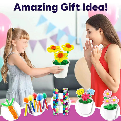 Child gifting All-In-One Kids Arts And Crafts Kit With Glitter Glue Sticks, Pipe Cleaners, Pom Poms And Craft Tools For DIY Projects