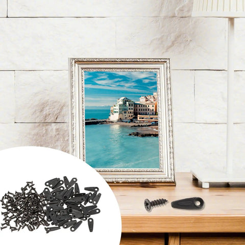 50 Pcs Picture Frame Backing Clips With Screws Black Turn Button Hardware For Hanging Photos Artwork Gift Boxes And Decoration Boxes Easy Install Durable Plastic Frame Fasteners 18mm Long 7mm Wide 8mm Screws
