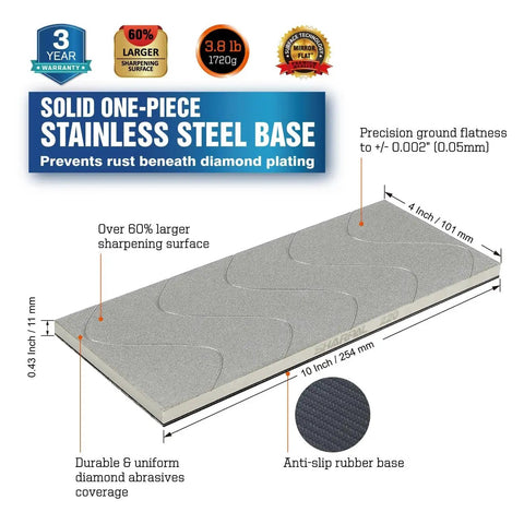 Extra Coarse 220 Grit Diamond Lapping Plate 10 X 4 Inch For Whetstones Flattening And Releveling Stones By Sharpal 145H with stainless steel base